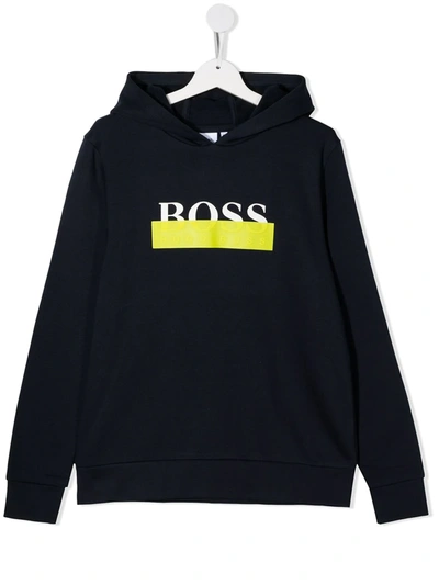 Shop Hugo Boss Teen Logo Print Hoodie In Blue