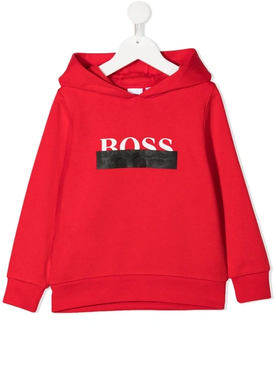 Shop Hugo Boss Logo Print Hoodie In Red