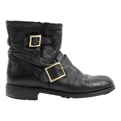 Pre-owned Jimmy Choo Youth Leather Biker Boots In Black