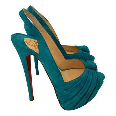 Pre-owned Christian Louboutin Daffodile  Turquoise Suede Heels