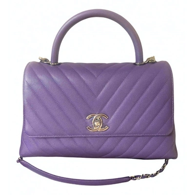 Pre-owned Chanel Coco Handle Purple Leather Handbag