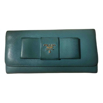 Pre-owned Prada Turquoise Leather Wallet