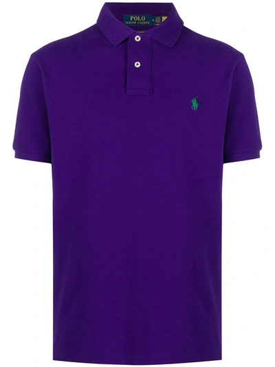 Shop Polo Ralph Lauren Logo Embroidered Polo Shirt In Purple