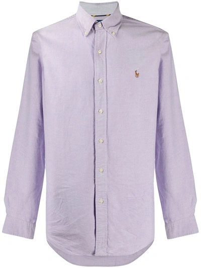 Shop Polo Ralph Lauren Logo Embroidered Button-down Shirt In Purple