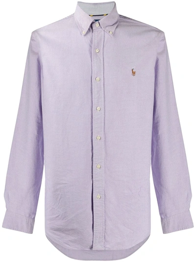 Polo Ralph Lauren Cotton Shirt With Multicolor Logo Embroidery In Purple