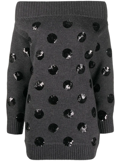 Shop Monse Sequin Polka Dot Off-shoulder Knit Dress In Grey