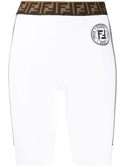 Shop Fendi Ff Trim Cycling Shorts In White