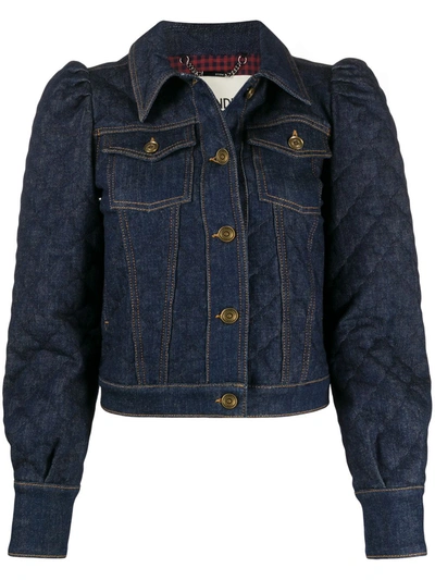 Shop Fendi Puff-sleeve Denim Jacket In Blue