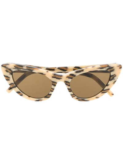 Shop Saint Laurent Lily Leopard-print Cat-eye Sunglasses In Neutrals
