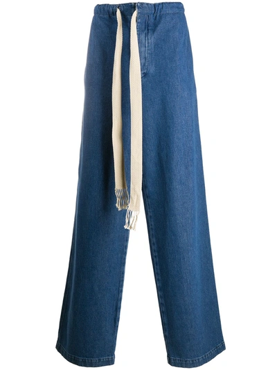 Shop Loewe Drawstring Straight Leg Jeans In Blue