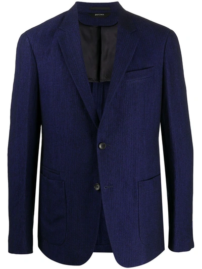 Shop Z Zegna Herringbone Jacket In Blue