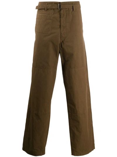 Shop Lemaire Belted Cotton Trousers In Brown