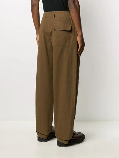 Shop Lemaire Belted Cotton Trousers In Brown