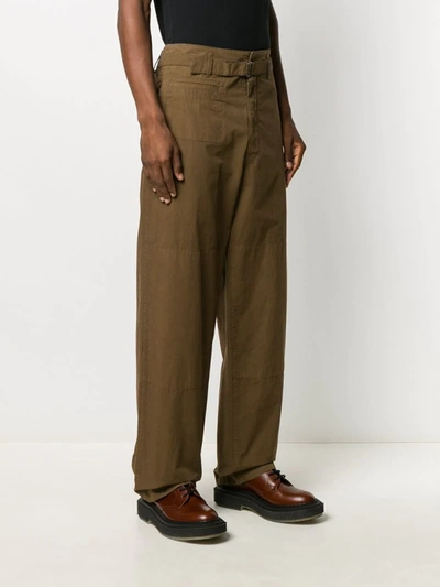 Shop Lemaire Belted Cotton Trousers In Brown