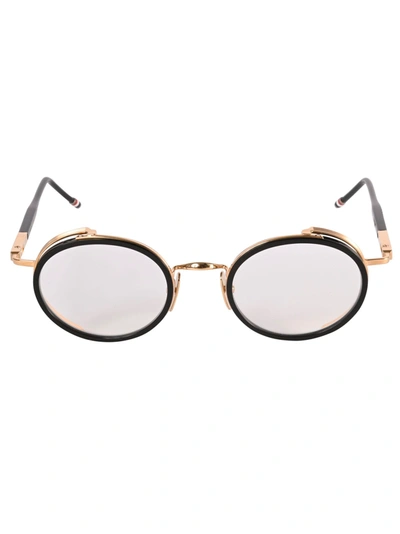 Shop Thom Browne Round Neck Frame Glasses In Black/gold