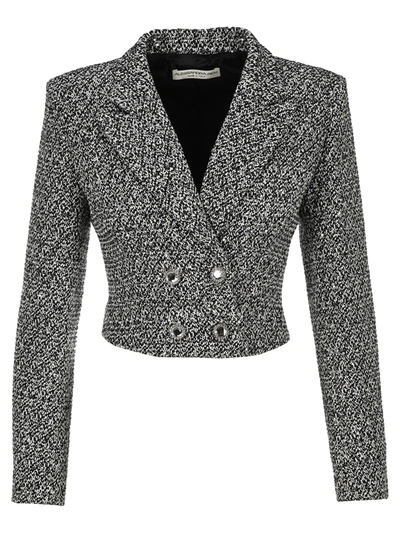 Shop Alessandra Rich Tweed Cropped Blazer In White Black