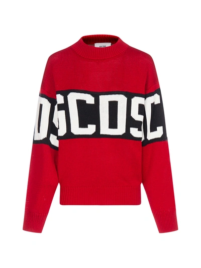 Shop Gcds Band-logo Cotton Sweater In Red