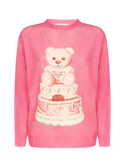 Shop Moschino Sweater In Fantasy Print Fucsia