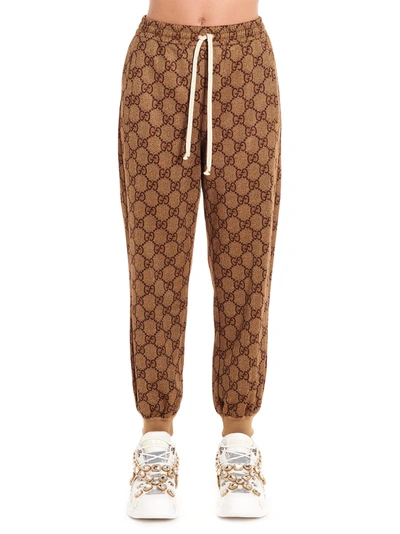 Shop Gucci Gg Sweatpants In Brown