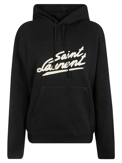 Shop Saint Laurent Logo Print Hoodie In Black