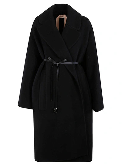 Shop N°21 Belt-tie Long Wrapped Coat In Black