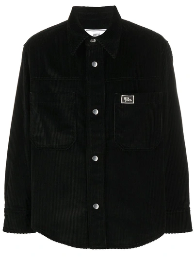 Shop Ami Alexandre Mattiussi Snap Buttons Overshirt Patch Pockets Ami Paris Woven Label In Black