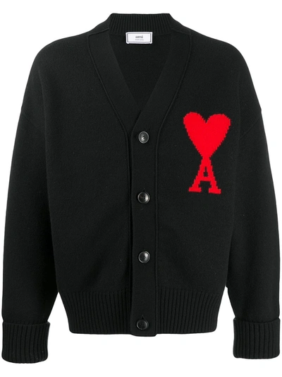 Shop Ami Alexandre Mattiussi Oversized Wool Cardigan In Black