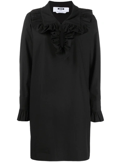 Shop Msgm Ruffle-collar Dress In Black