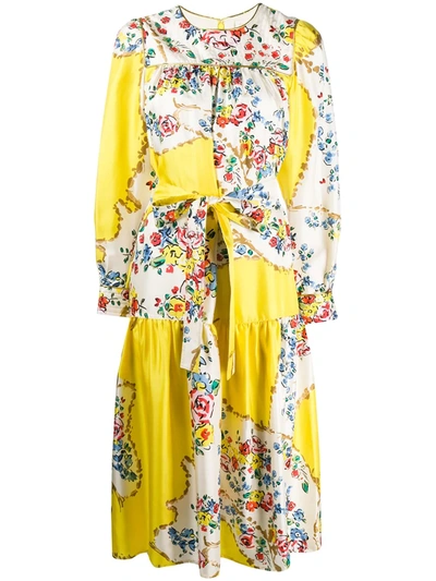 Shop Tory Burch Quilted Floral Yoke Dress In Yellow