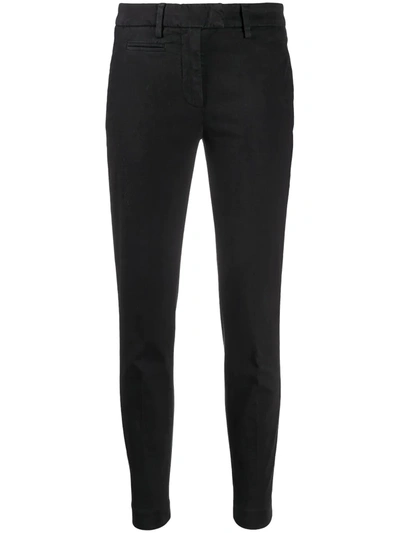 Dondup Perfect Stretch Cotton Black Slim Trousers In Black