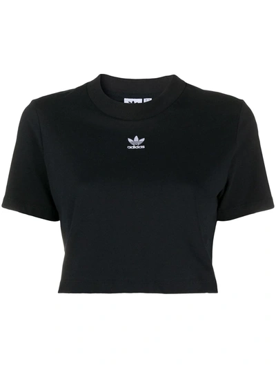 Shop Adidas Originals Trefoil Essentials Cropped T-shirt In Black