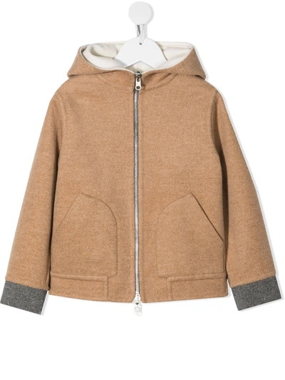 Shop Brunello Cucinelli Hooded Cashmere Coat In Brown