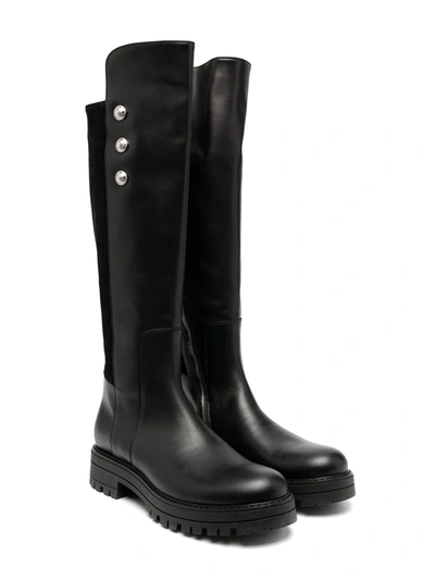 Shop Balmain Teen Knee-high Chunky Leather Boots In Black