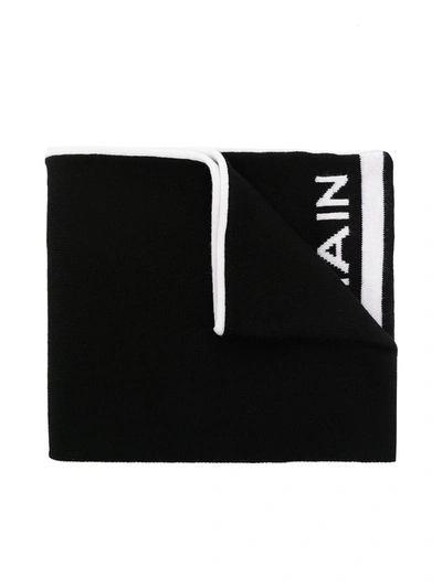 Shop Balmain Logo Print Scarf In Black