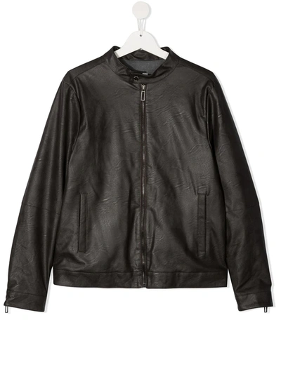 Shop Paolo Pecora Teen Faux Leather Bomber Jacket In Brown