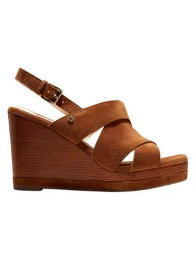 Shop Cole Haan Women's Laci Suede Platform Wedge Slingback Sandals In Tan