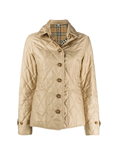 Shop Burberry Quilted Down Coat In Beige