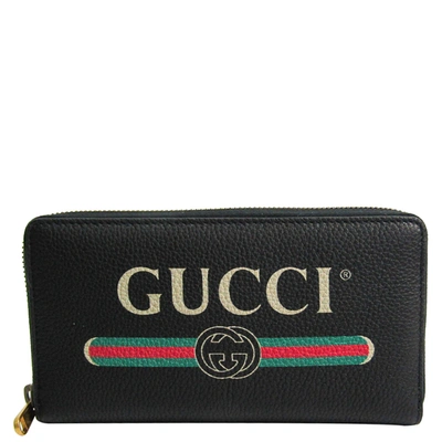 Pre-owned Gucci Black Printed Leather Zip Around Wallet