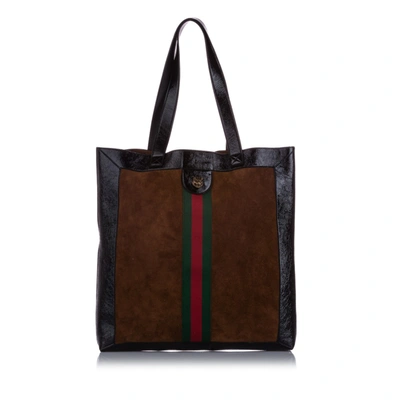 Shop Gucci Large Ophidia Suede Tote Bag In Brown