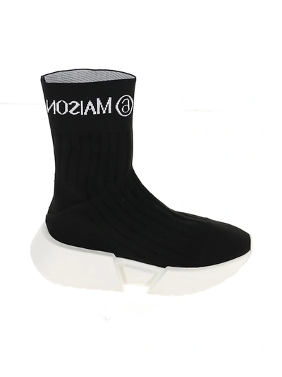 Shop Mm6 Maison Margiela White/black Fabric Hi Top Sneakers