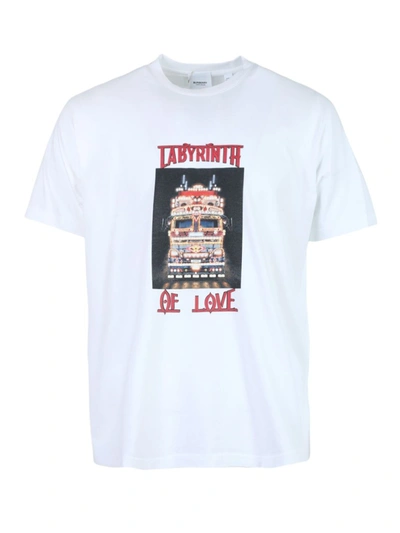 Shop Burberry White Labyrinth Of Love T-shirt
