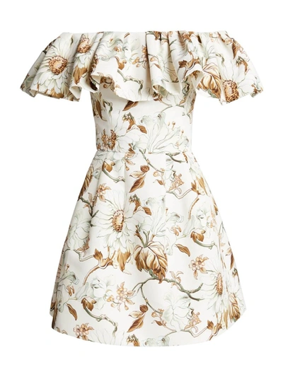Shop Oscar De La Renta Faille Off-shoulder Mini Dress In Neutrals
