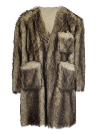 Shop Raf Simons Faux Fur Labo Coat In Brown