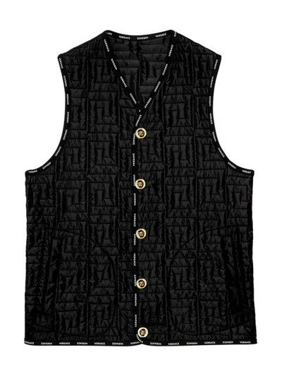 Shop Versace Greca Print Vest In Black