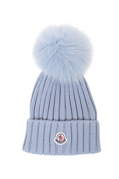 Shop Moncler Light Blue Wool Hat