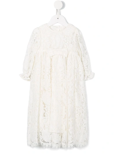 Shop Dolce & Gabbana Galloon-lace Long-sleeve Dress In White