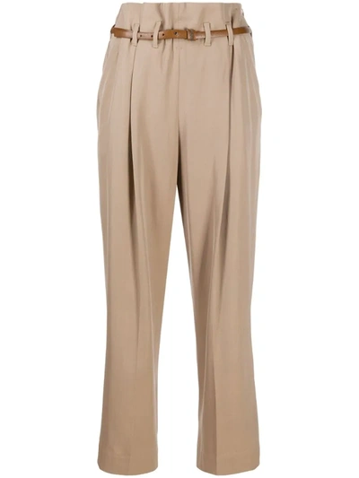 Shop Brunello Cucinelli High-waisted Cropped Trousers In Brown