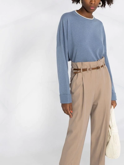 Shop Brunello Cucinelli High-waisted Cropped Trousers In Brown