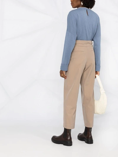 Shop Brunello Cucinelli High-waisted Cropped Trousers In Brown