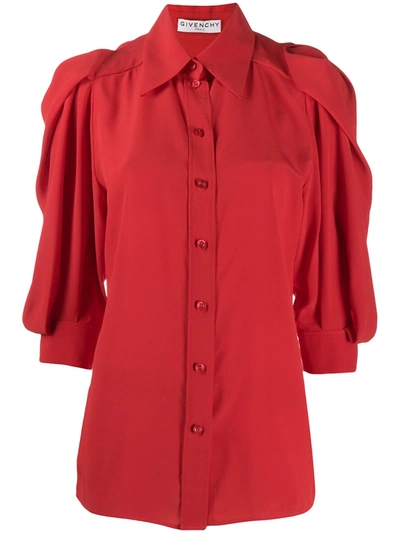 Shop Givenchy Gathered Sleeve Silk Blouse In Red